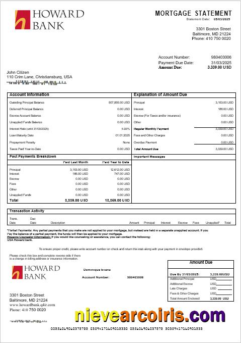 USA Howard bank mortgage statement